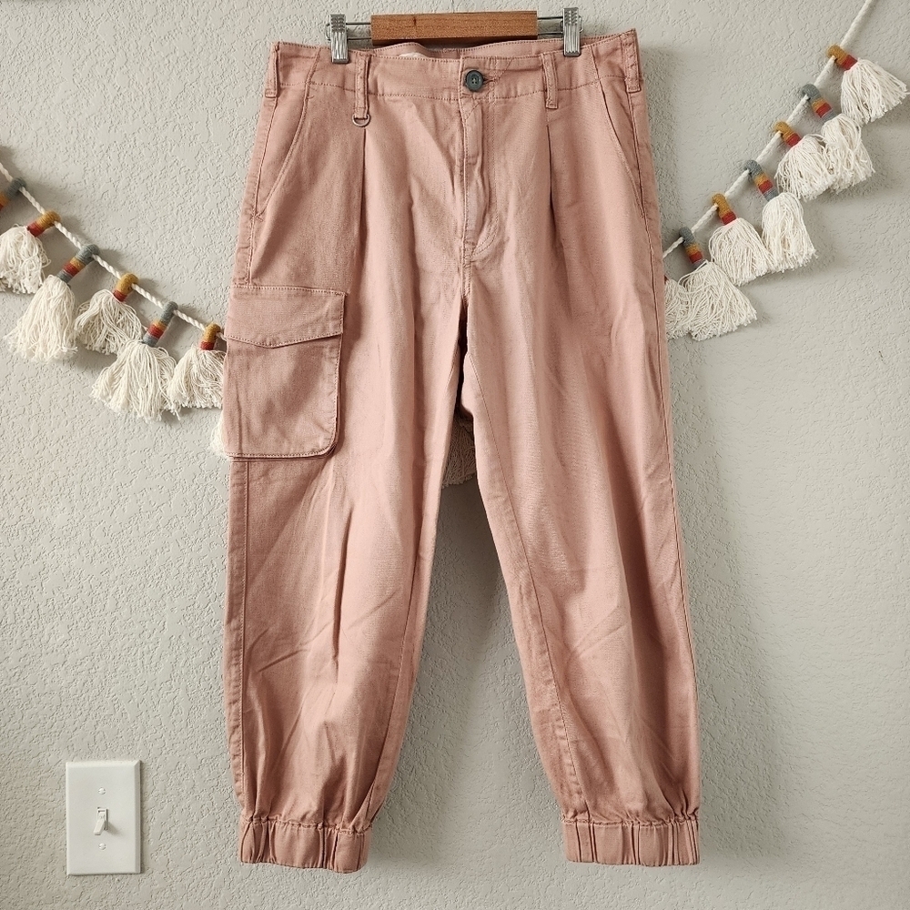 Anthropologie Pilcro Relaxed Low Rise Cargo Chinos Peach Beige Relaxed Baggy 27